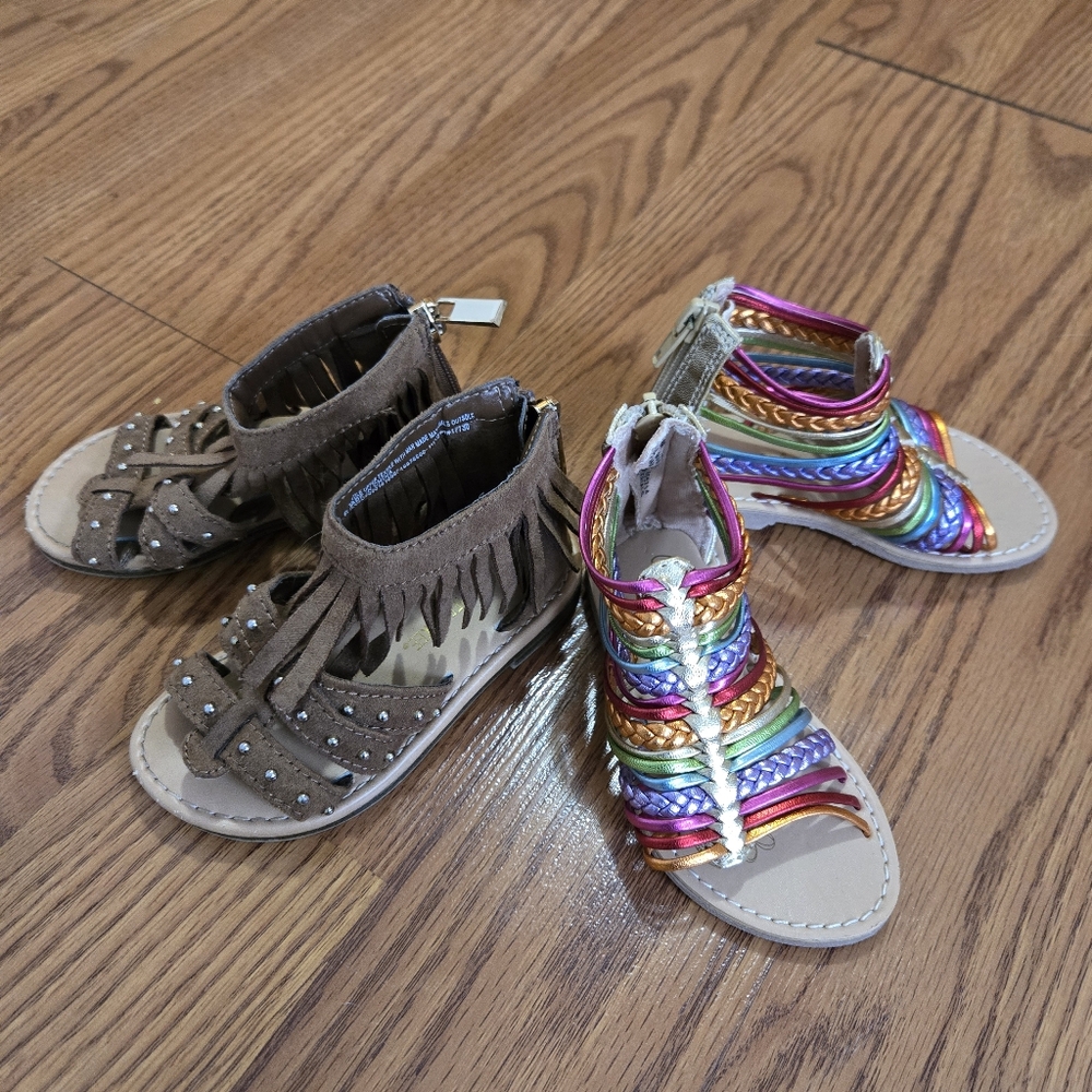 Bundle Kids Shoes Boho Fringe Rainbow Gladiator Sandals Studs Summer Cool Girl 6
